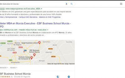Búsquedas en Google del ¨MBA Executive en Murcia¨, conoce la web más visitada en la Región de Murcia