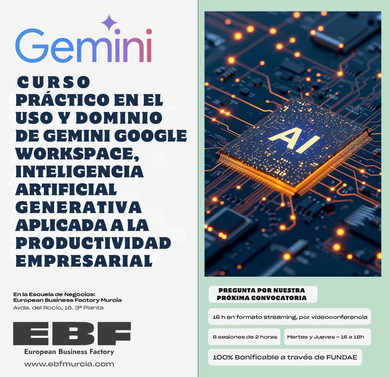 Curso de Gemini, IA generativa de Google Workspace en EBF